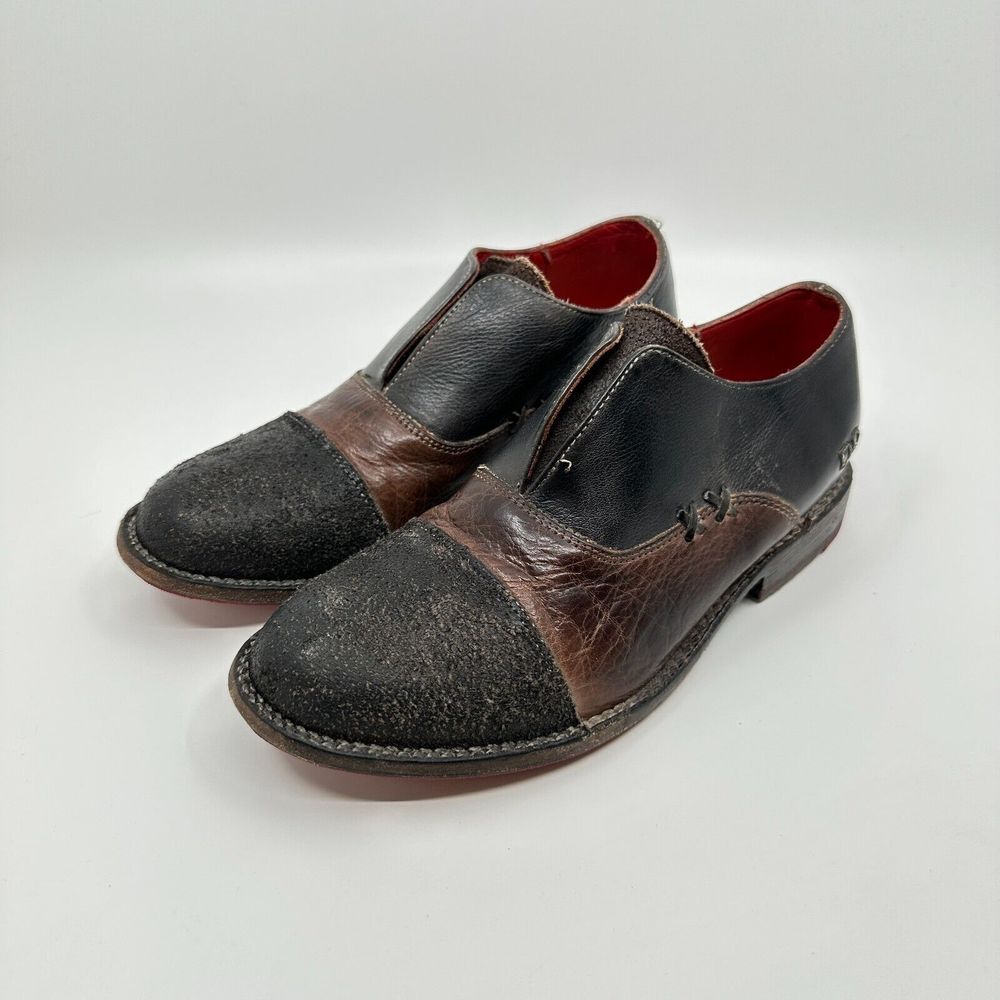 BedStu Cobbler Series Loafer Shoes Women 6 Black Leather Distressed Cap Toe